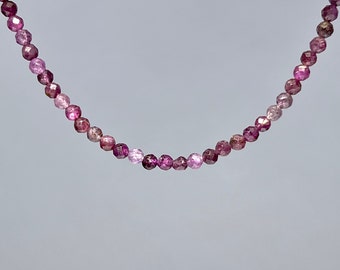 Ruby Crystal Choker Necklace with 4mm Faceted Beads,  16 Inch Ruby Gemstone Choker