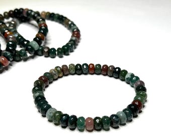 Fancy Jasper Crystal Bracelet, Jasper Faceted Rondelle Beaded Bracelet