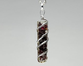 Garnet in Orgonite Wire Wrapped Pendant Necklace