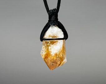 Citrine Crystal Pendant Necklace, Citrine Gemstone Cord Necklace