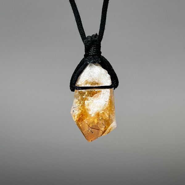 Citrine Crystal Pendant Necklace, Citrine Gemstone Cord Necklace