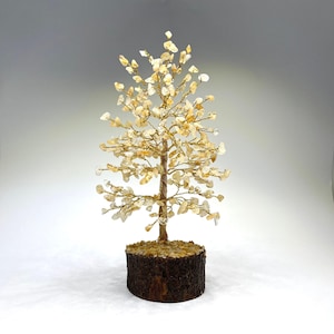 Citrine Crystal Tree, Citrine 100-300 Chips Gemstone Tree with Natural Wood Base