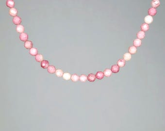 Rhodochrosite Crystal Beaded Choker: Sterling Silver Gemstone Necklace
