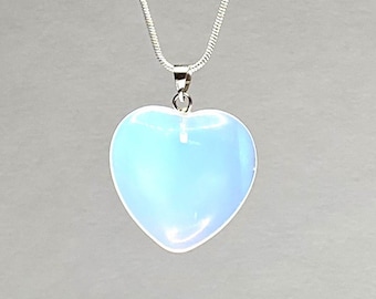 Opalite Pendant Necklace, Opalite Heart Pendant with Chain
