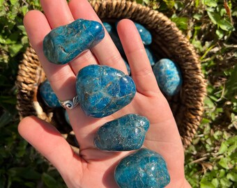 Large Blue Apatite Tumbled Stones - 35/55mm, Premium Quality Crystals