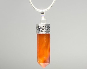 Carnelian Crystal Necklace, Carnelian Gemstone Pendant with Chain