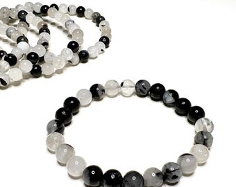Tourmalinated Quartz Crystal Bracelet, Tourmalinated Quartz Gemstone Bracelet