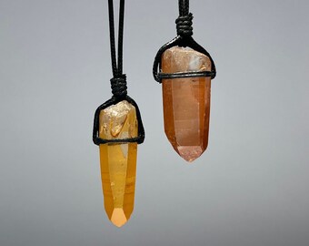 Tangerine Quartz  Cord Necklace, Tangerine Quartz Point Pendant Necklace, Tangerine Quartz Crystal Necklace