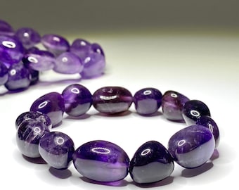 Amethyst Jelly Bean Crystal Bracelet, Amethyst Gemstone Beaded Bracelet