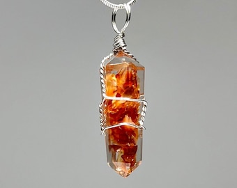 Carnelian in Orgonite Wire Wrapped Pendant Necklace