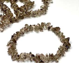 Smoky Quartz Crystal Chips Bracelet, Smokey Quartz Gemstone Beaded Bracelet