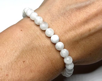 Rainbow Moonstone Beaded Bracelet: Handmade Gemstone Stretch Bracelet, 4-10mm Bead Option