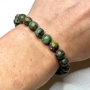 African Turquoise Crystal Bracelet, 8mm African Turquoise Gemstone Beaded Bracelet
