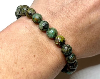African Turquoise Crystal Bracelet, 8mm African Turquoise Gemstone Beaded Bracelet
