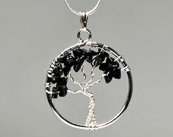 Black Tourmaline Tree of Life Pendant Necklace, Tree of Life Crystal Necklace