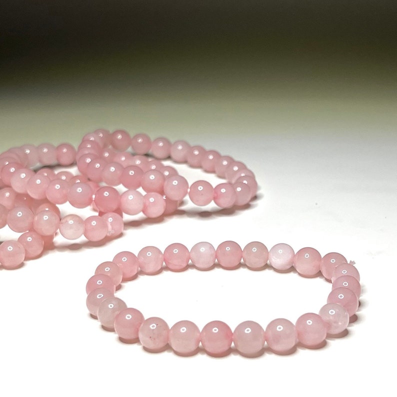 Rose Quartz Crystal Bracelet, Rose Quartz Gemstone Beaded Bracelet image 3