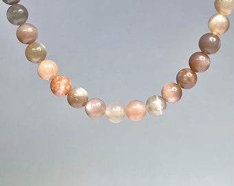 Moonstone Mixed Crystal Beaded Choker Necklace, 16 Inch Multi Moonstone Gemstone Choker