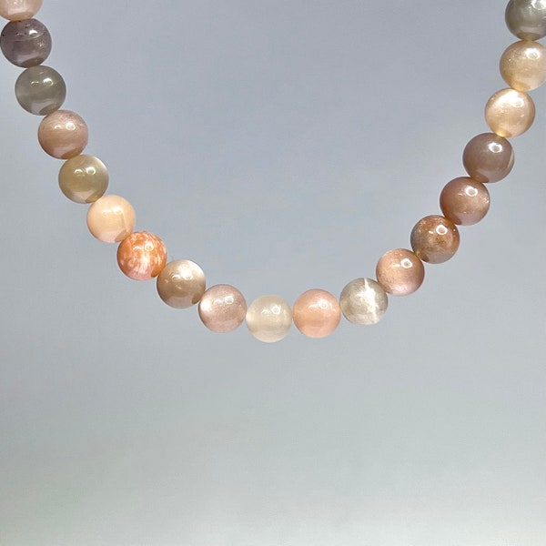 Moonstone Crystal Beaded Choker Necklace, 16 Inch Moonstone Gemstone Choker