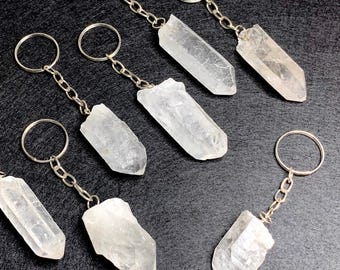 Clear Quartz Point Crystal Keychain