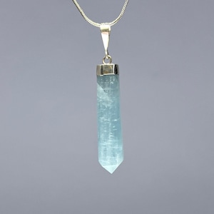Aquamarine Crystal Necklace, Sterling Silver Gemstone Pendant with Chain