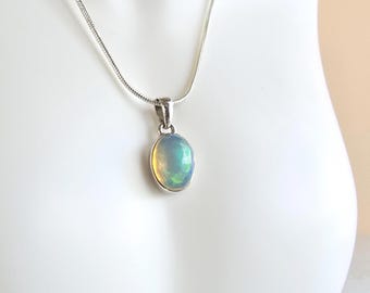 White Opal Sterling Silver Pendant Necklace – 18" Chain