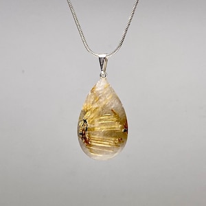 Rutilated Quartz Crystal Necklace, Rutilated Quartz Gemstone Pendant with Chain