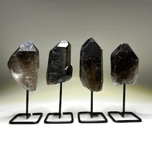 Smoky Quartz Crystal Points on Stand