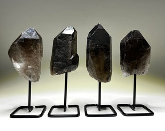 Smoky Quartz Crystal Points on Stand