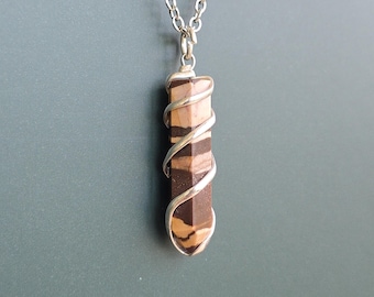 Zebra Jasper Wire Wrapped Pendant Necklace