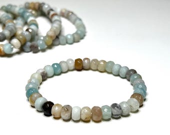 Amazonite Faceted Rondelle Crystal Bracelet, Amazonite Gemstone Faceted Rondelle Beaded Bracelet