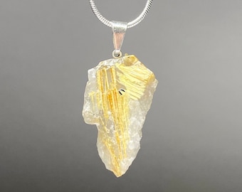 Rutilated Quartz Pendant Necklace, Rutilated Quartz Crystal Pendant with Chain