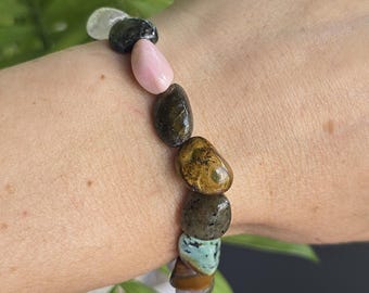 Mixed Gemstone Beaded Bracelet: Handmade Tumbled Crystal Bracelet