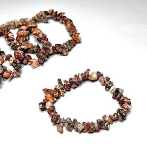 Leopardskin Jasper Crystal Bracelet, Leopard Skin Jasper Gemstone Chips Beaded Bracelet