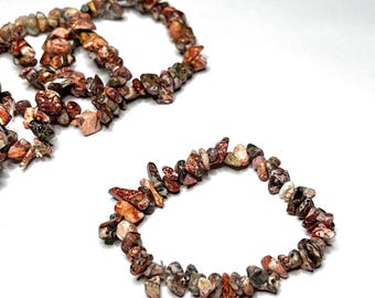 Leopardskin Jasper Crystal Bracelet, Leopard Skin Jasper Gemstone Chips Beaded Bracelet