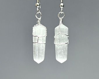 Selenite Wire Wrapped Crystal Earrings
