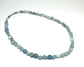 Aquamarine Crystal Beaded Choker Necklace, 16 Inch Aquamarine Gemstone Choker