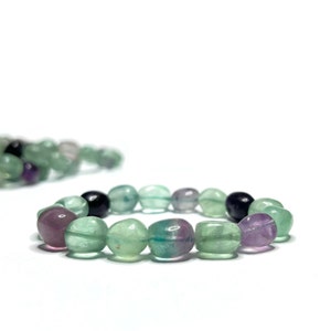 Rainbow Fluorite Crystal Bracelet, Fluorite Gemstone Beaded Bracelet