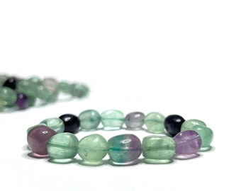 Rainbow Fluorite Crystal Bracelet, Fluorite Gemstone Beaded Bracelet