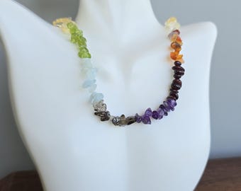 Multi Gemstone Chakra Choker Necklace – 16" with 2" Extender