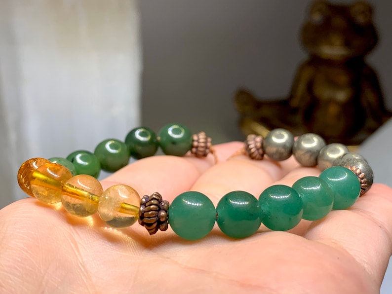 Bracelet De Perles Fait Main En Citrine, Jade Et Pyrite - Taille Sur Mesure Pour Homme, Femme Ou Enfant