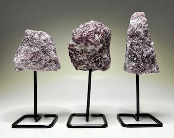 Raw Lepidolite Stone on Stand, Rough Lepidolite Crystal Mounted on Stand