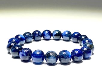 Blue Kyanite Crystal Bracelet, 10mm Kyanite Gemstone Beaded Bracelet