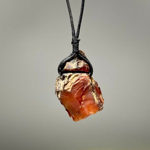 Raw Carnelian Crystal Pendant Necklace, Carnelian Gemstone Cord Necklace