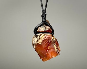 Raw Carnelian Crystal Pendant Necklace, Carnelian Gemstone Cord Necklace