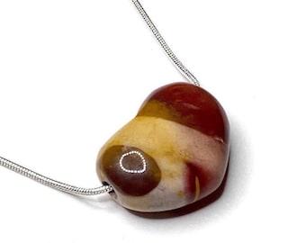Mookaite Jasper Gemstone Necklace, Jasper Heart Crystal Pendant with Free Chain