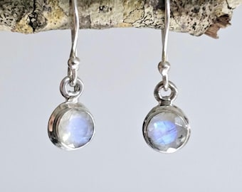 Rainbow Moonstone Dangle Earrings, Sterling Silver Gemstone Drop Earrings
