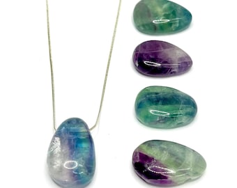 Rainbow Fluorite Crystal Necklace, Fluorite Gemstone Pendant with 18" Chain