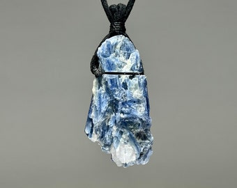 Blue Kyanite Gemstone Necklace, Handmade Kyanite Crystal Cord Necklace
