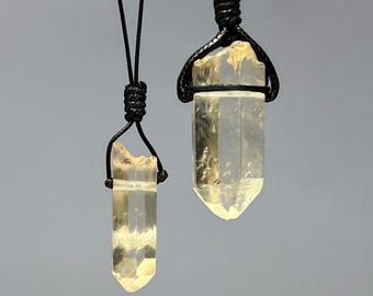 Natural Citrine Crystal Necklace | Handmade Black Cord Pendant Necklace