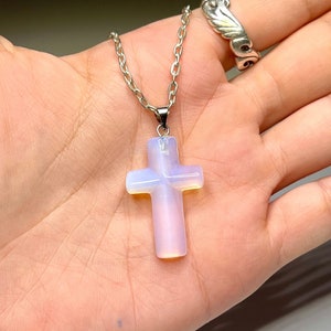 Opalite Crucifix Pendant Necklace, Opalite Cross Crystal Pendant with a Free Chain image 5